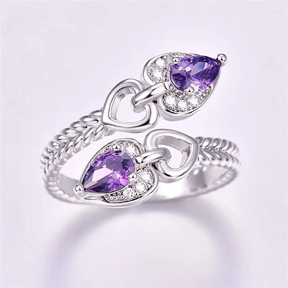 New S925 Sterling Silver Purple Amethyst & Morganite Heart Tear Drop Ring